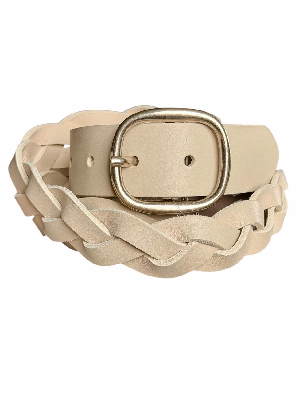 NWT J. Jill XL Barley Cream Genuine Leather Braided Belt